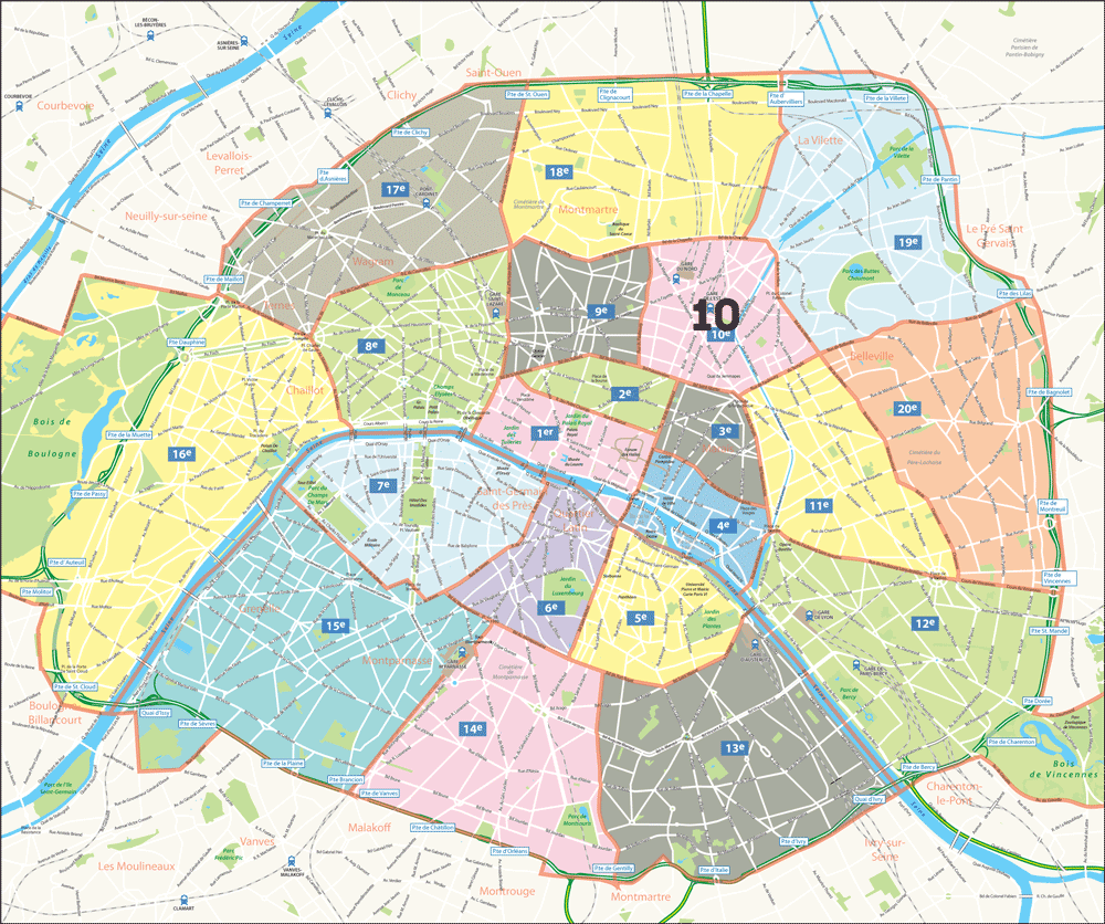 巴黎地图 区域划分图片