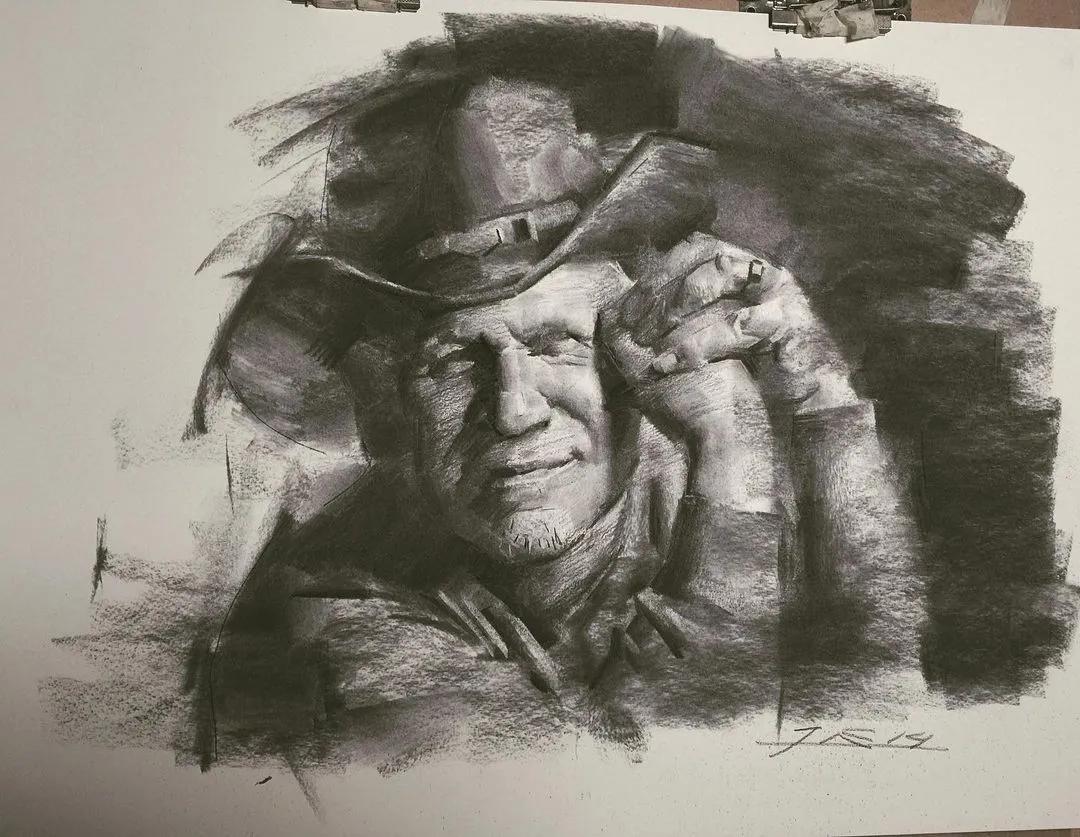 用木炭条画素描,笔触大刀阔斧,调子666,每次用它画画都顺手