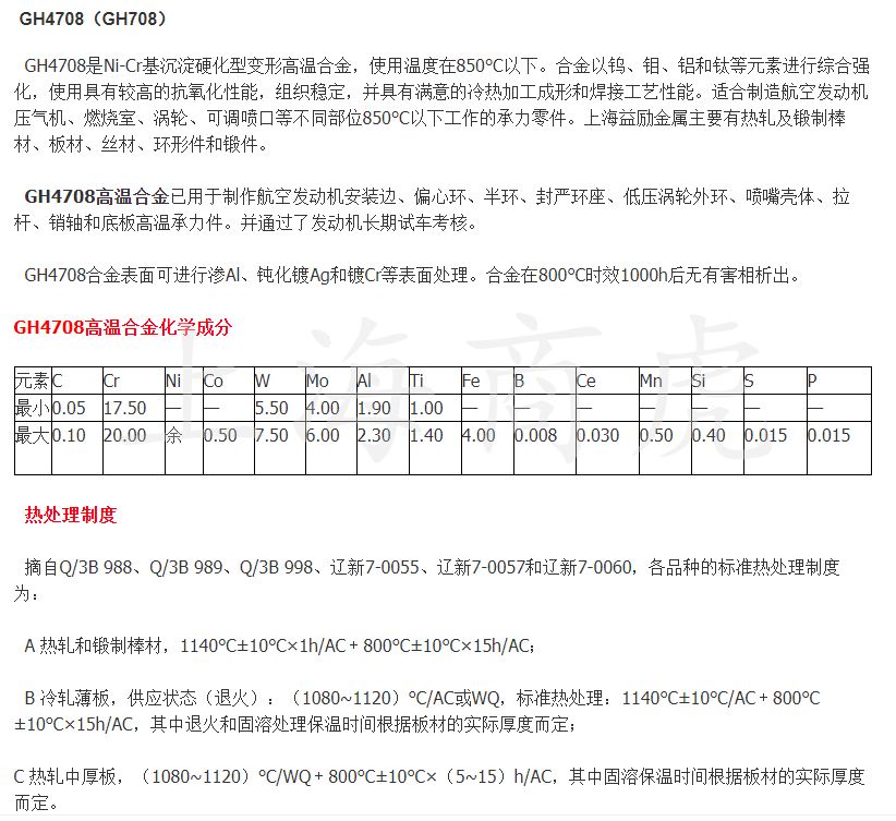 GH4708高温合金板 GH4710板材