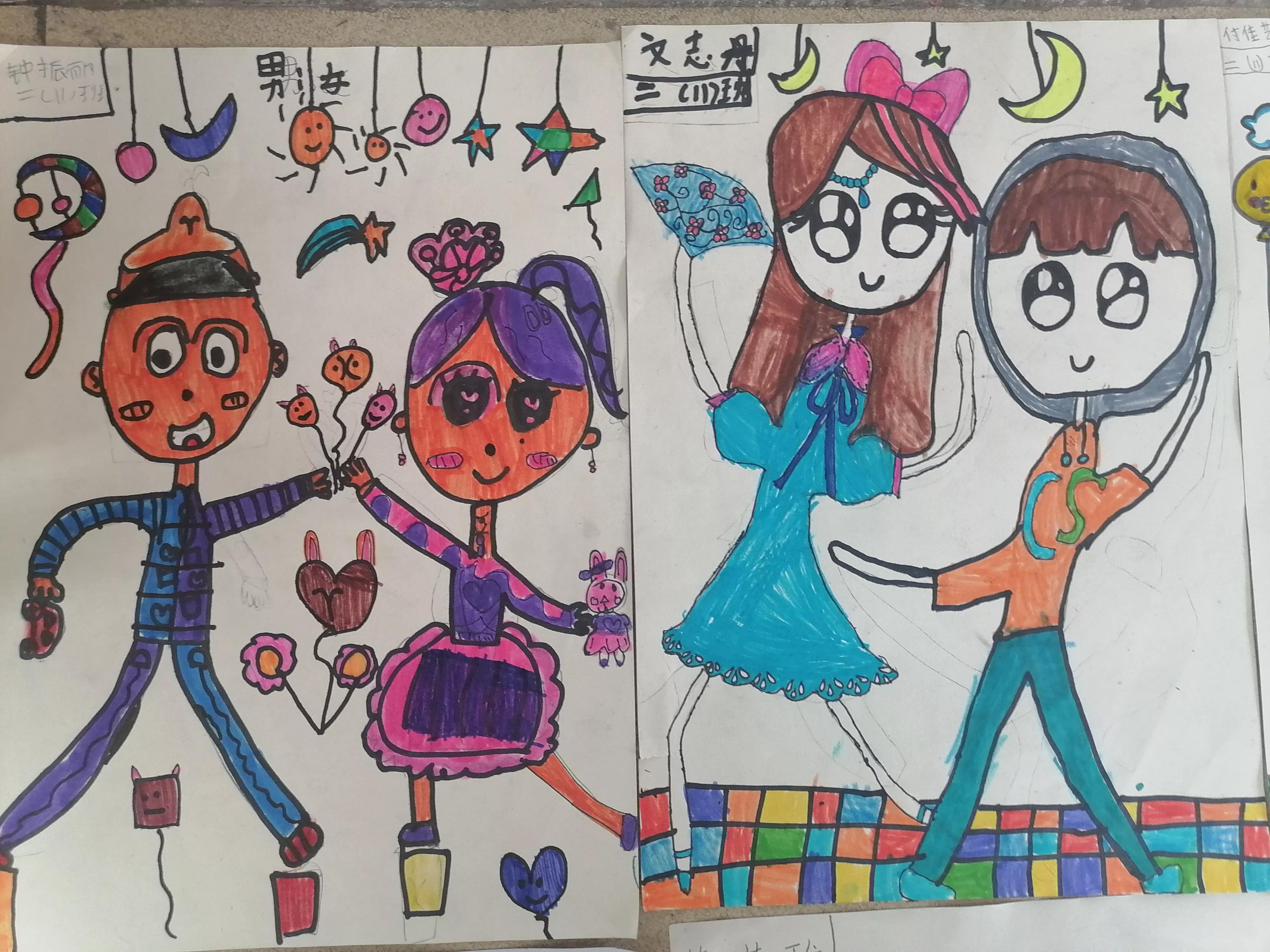 二年级课堂绘画原创作品《快乐的舞蹈》