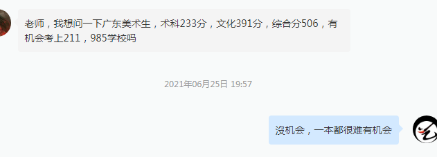 美术统考233分高考文化391分，有机会考上“211”“985”大学吗？
