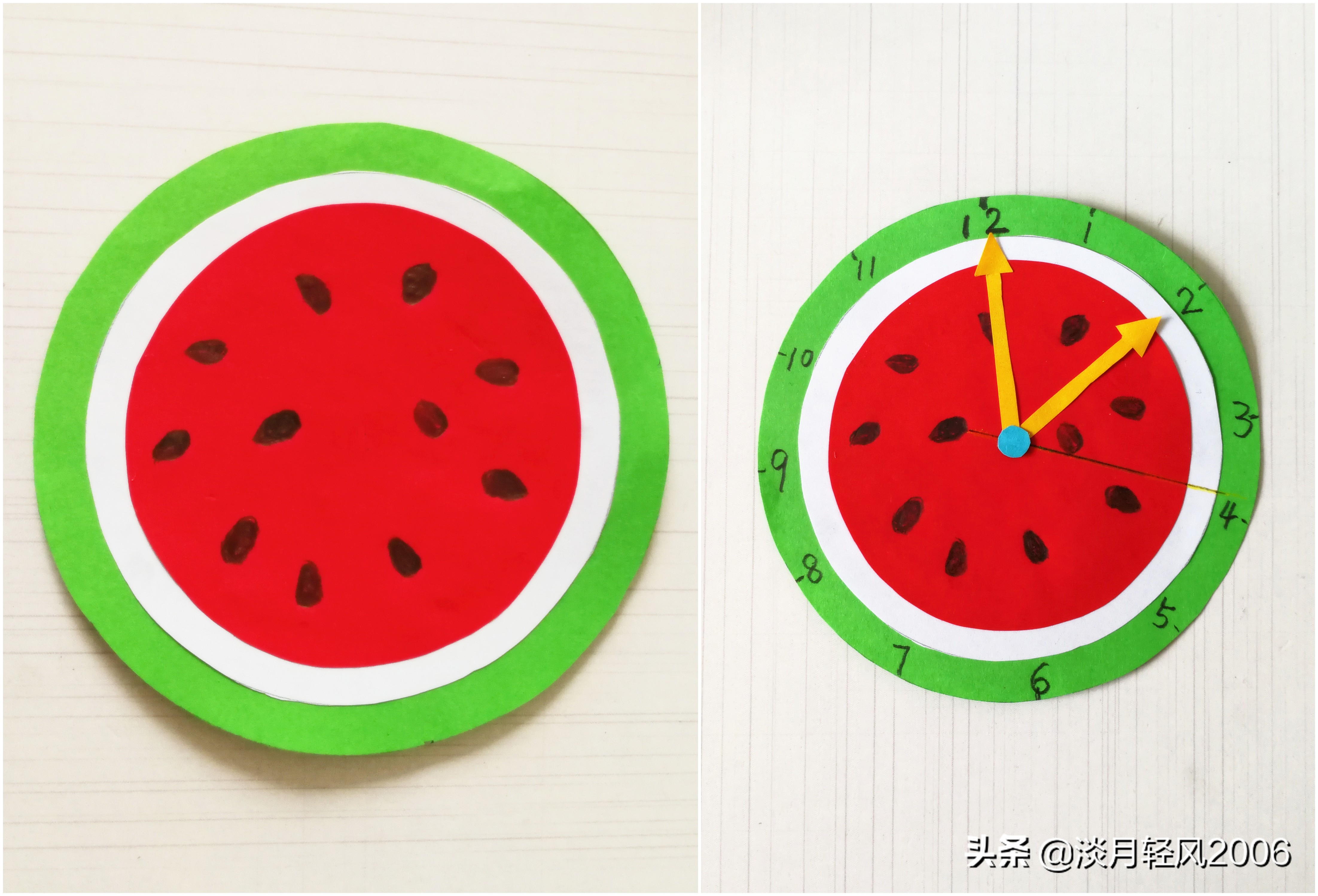 用卡纸做一个西瓜钟表,好学好看,有制作方法)