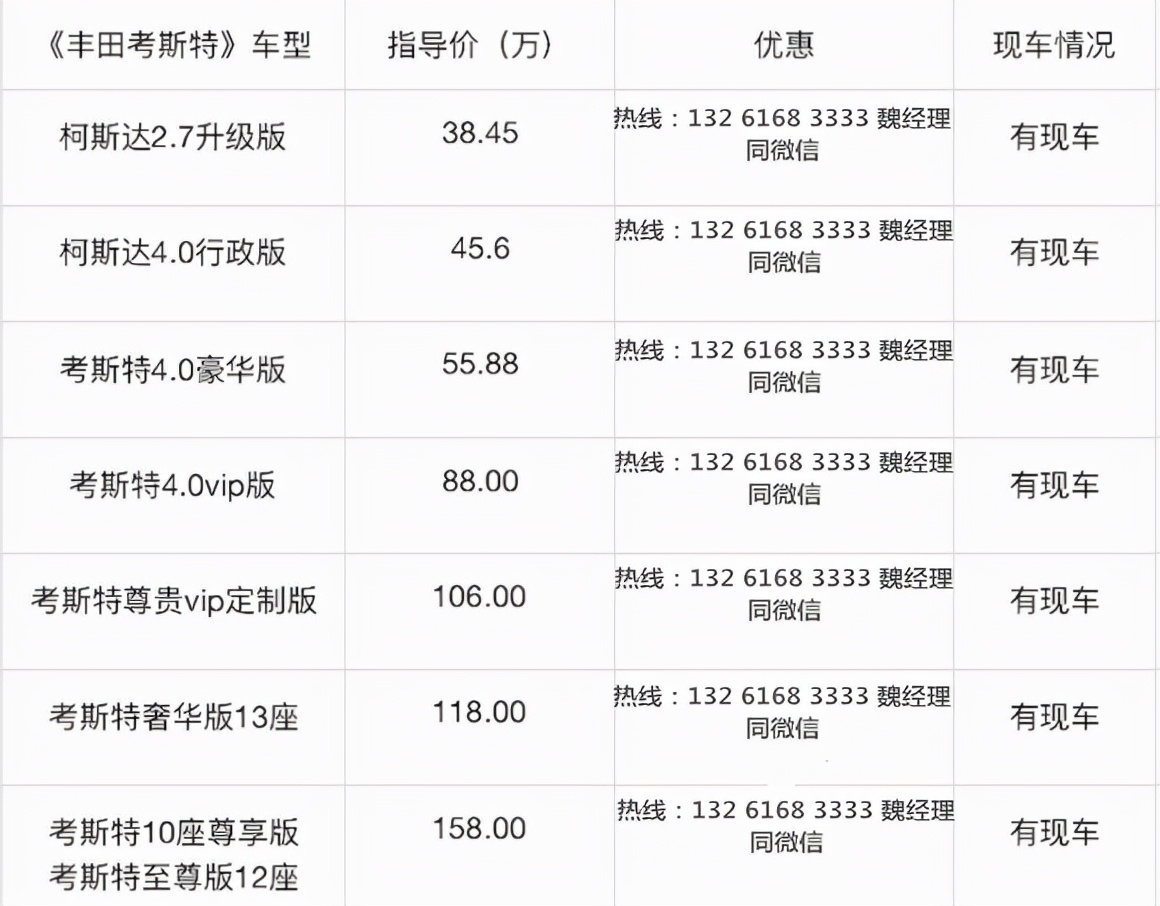 丰田考斯特报价丰田柯斯达4s店最新价格