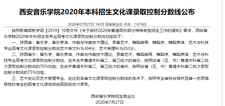 最全！2020年11所音乐学院文化课录取分数线汇总