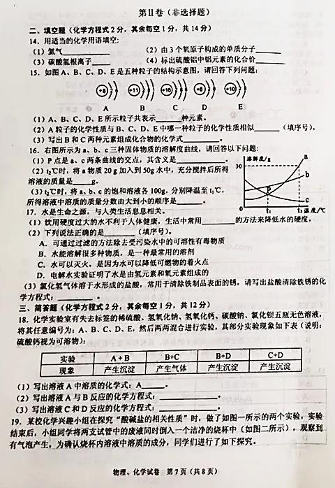 2019青海中考英语、化学试卷及答案