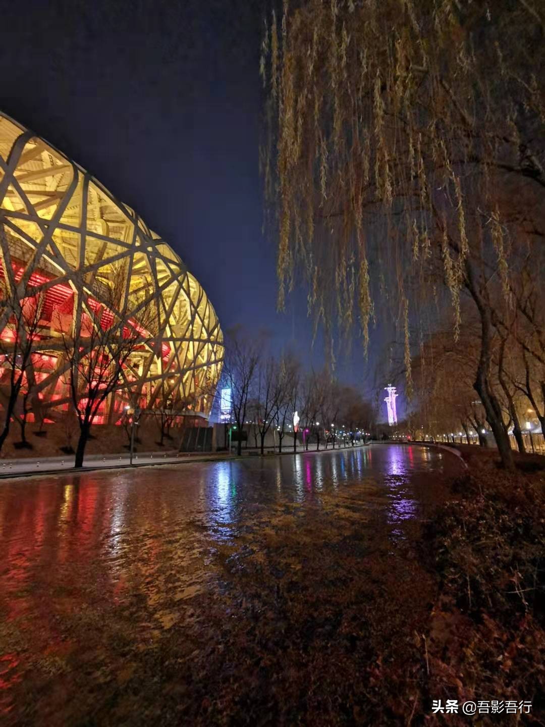 鸟巢夜景视频(太惊艳了！夜幕降临下的北京鸟巢，宛如一颗皇冠一样金光灿烂)