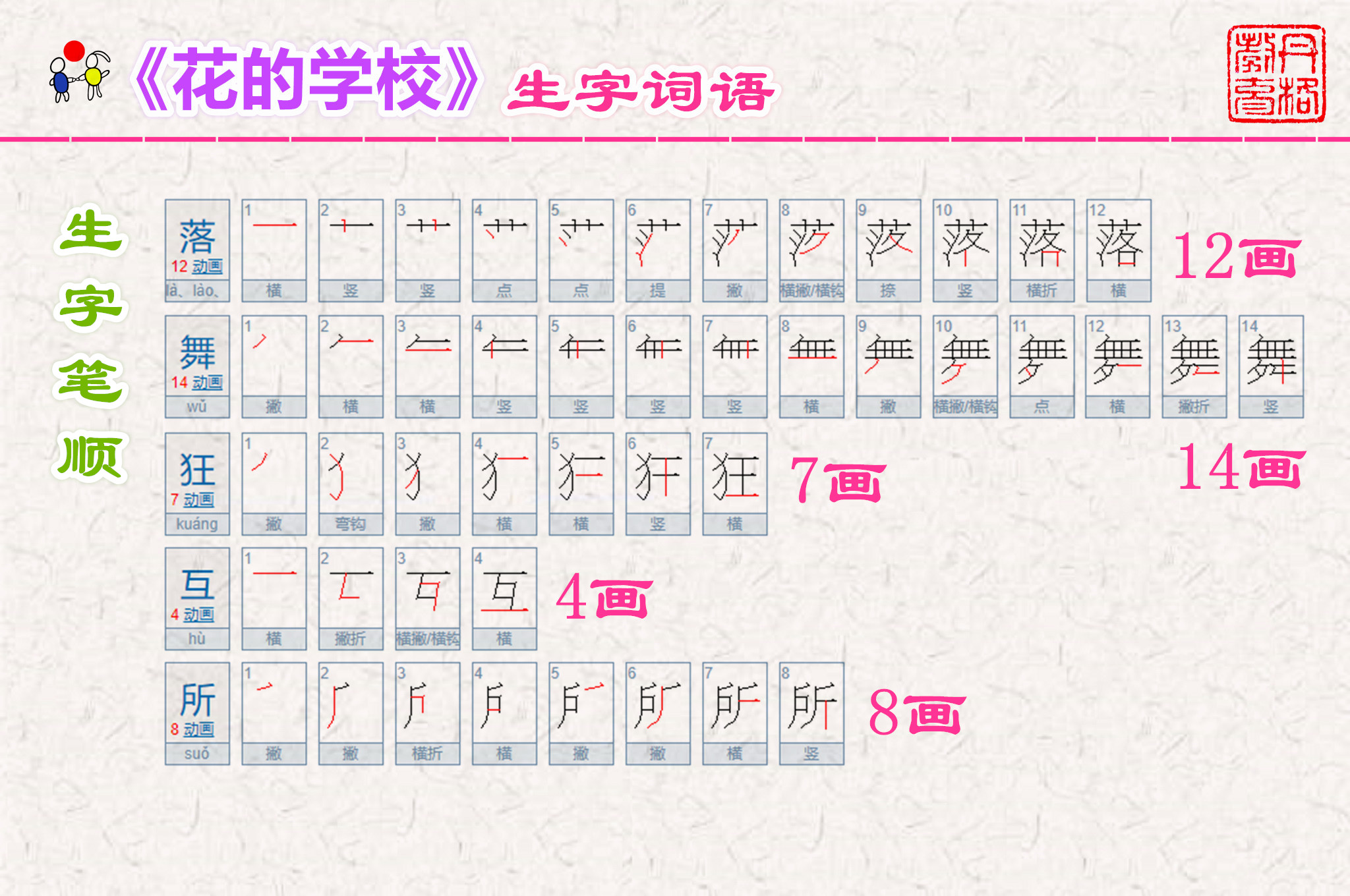 三年级语文上册第2课《花的学校》生字词语