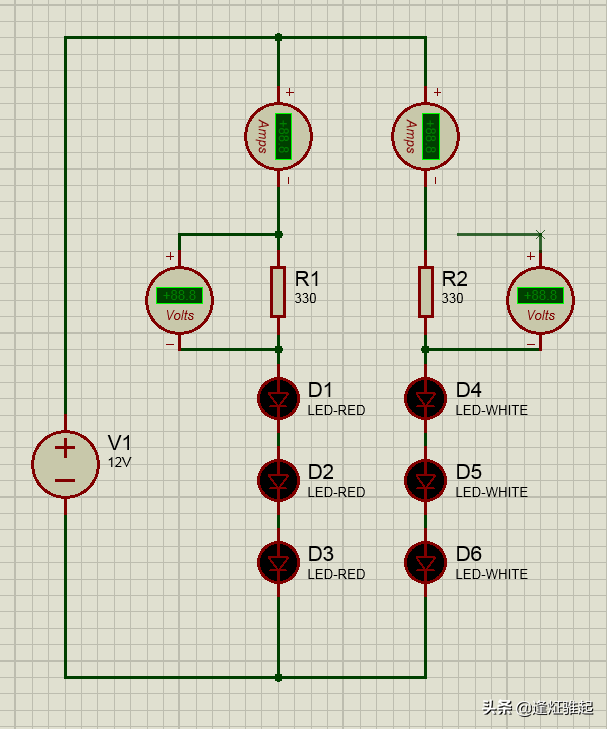 Proteus8实例教程2：LED灯条3灯一个电阻接12V是什么计算电阻的？