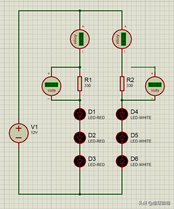 Proteus8實(shí)例教程2：LED燈條3燈一個(gè)電阻接12V是什么計(jì)算電阻的？