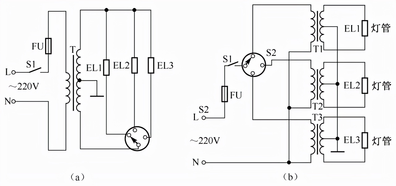 灯电路29,声光控自动照明灯电路30,双荧光灯户外广告双灯管接线电路31