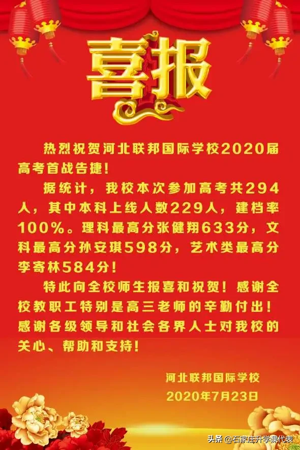 对比2020石家庄25所高中高考成绩喜报，中考择校，慎选个别高中