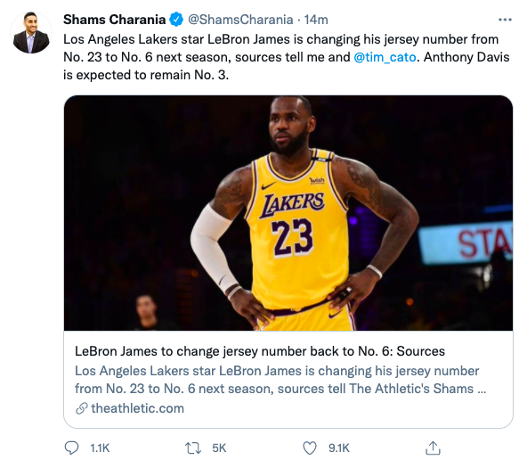 nba詹姆斯几号（不再穿着23号！名记透露詹姆斯新赛季号码 浓眉预计继续穿3号球衣）-华海博客