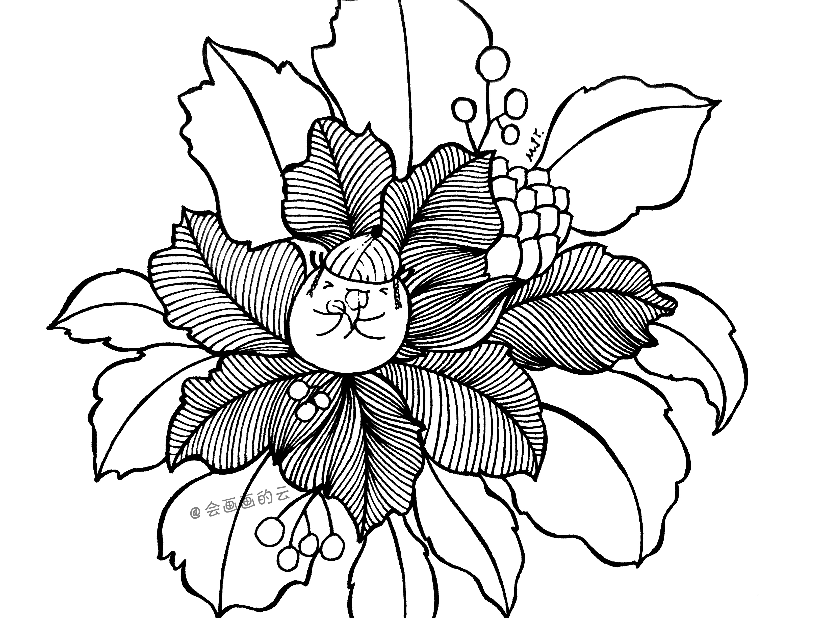 一笔一世界，教你用两支平时用的中性笔，画一幅可爱的叶子图