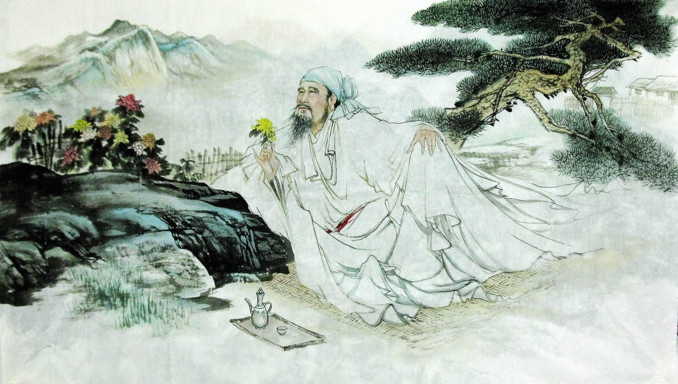 陶渊明醉饮烈酒，诗酒寄情，超然物外见真性。