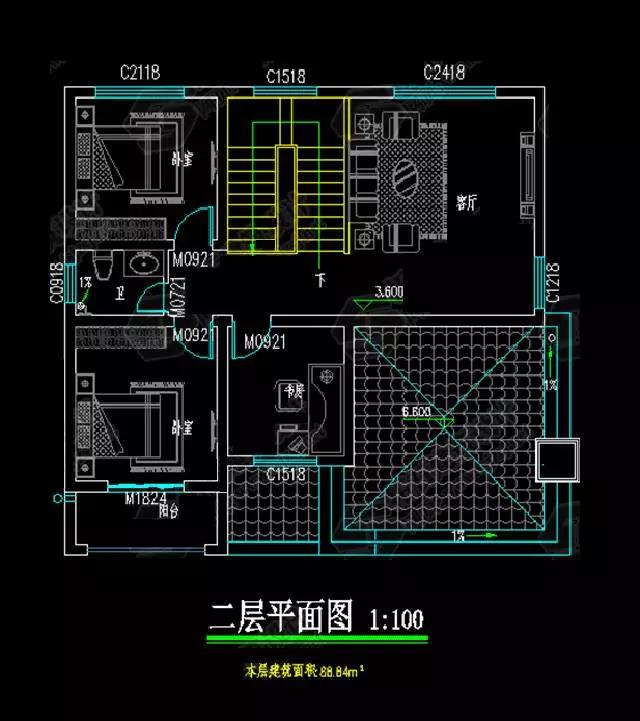 两层乡村别墅（内附图纸），可直接施工，带神位、车库、阳台等