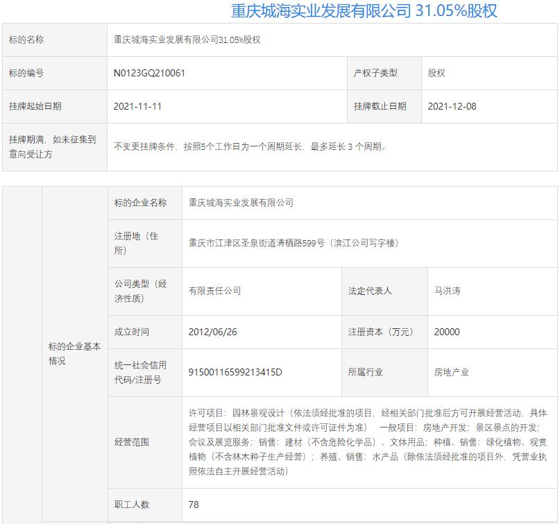重庆滨江春城未售物业将易主？云南城投拟出让重庆城海31.05%股权