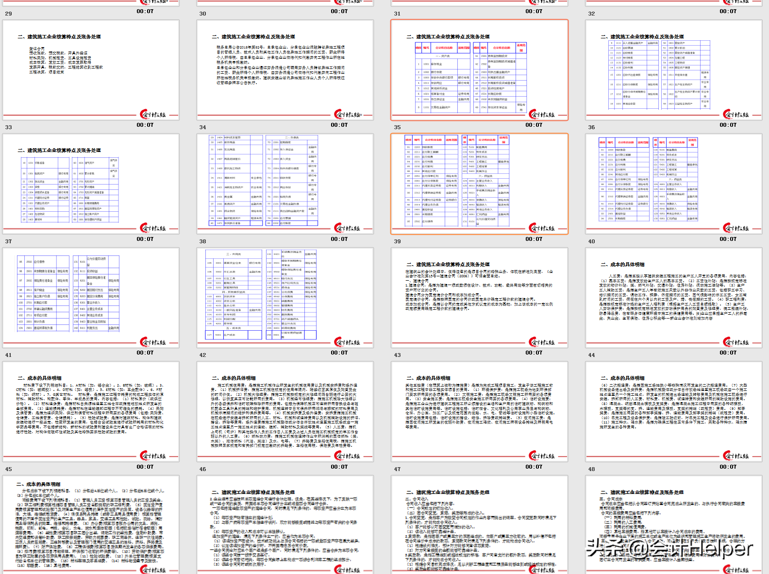 建筑施工单位会计全盘账账务处理，附新收入准则会计科目表，真全