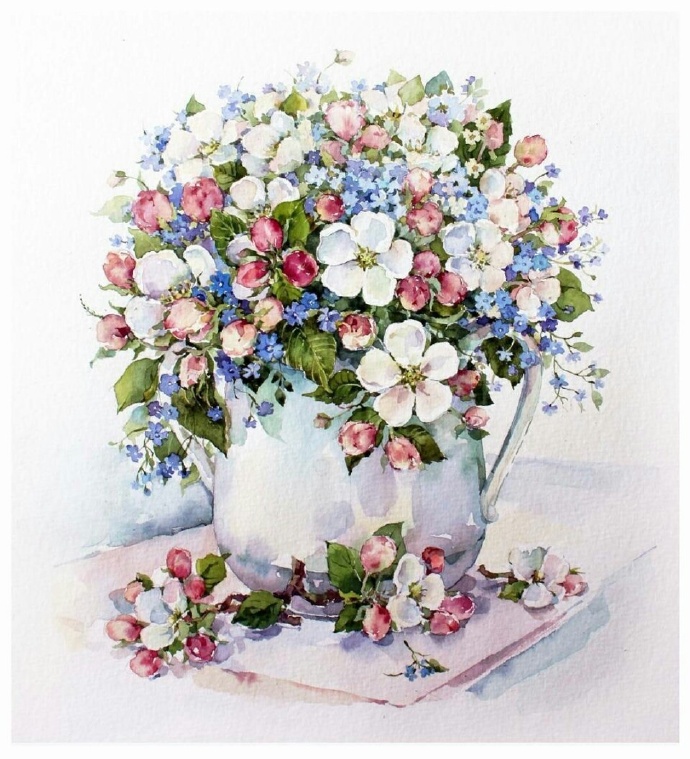水彩画花瓶图片简单(「水彩插画」美艳的鲜花,透明的花瓶,散发魅力的