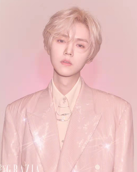 31岁鹿晗扮嫩无压力!穿粉西装染金发登周年刊享顶流待遇,超帅气