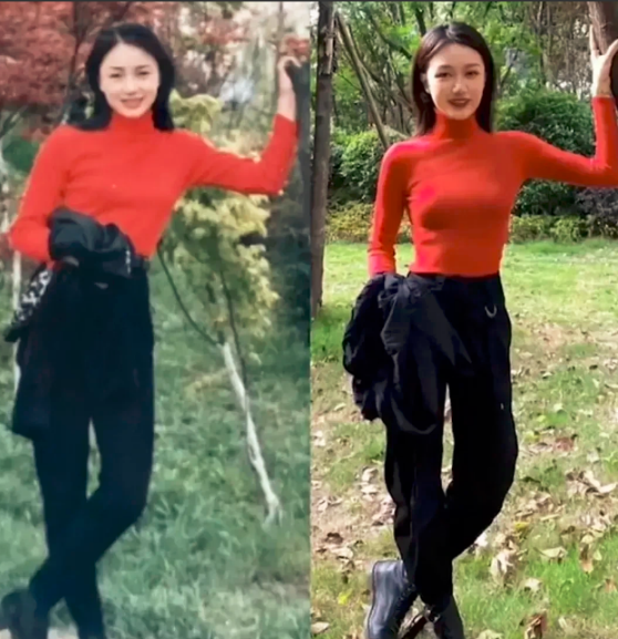 女学生和母亲的“同款照”，妈妈年轻时有多美？网友：没有可比性