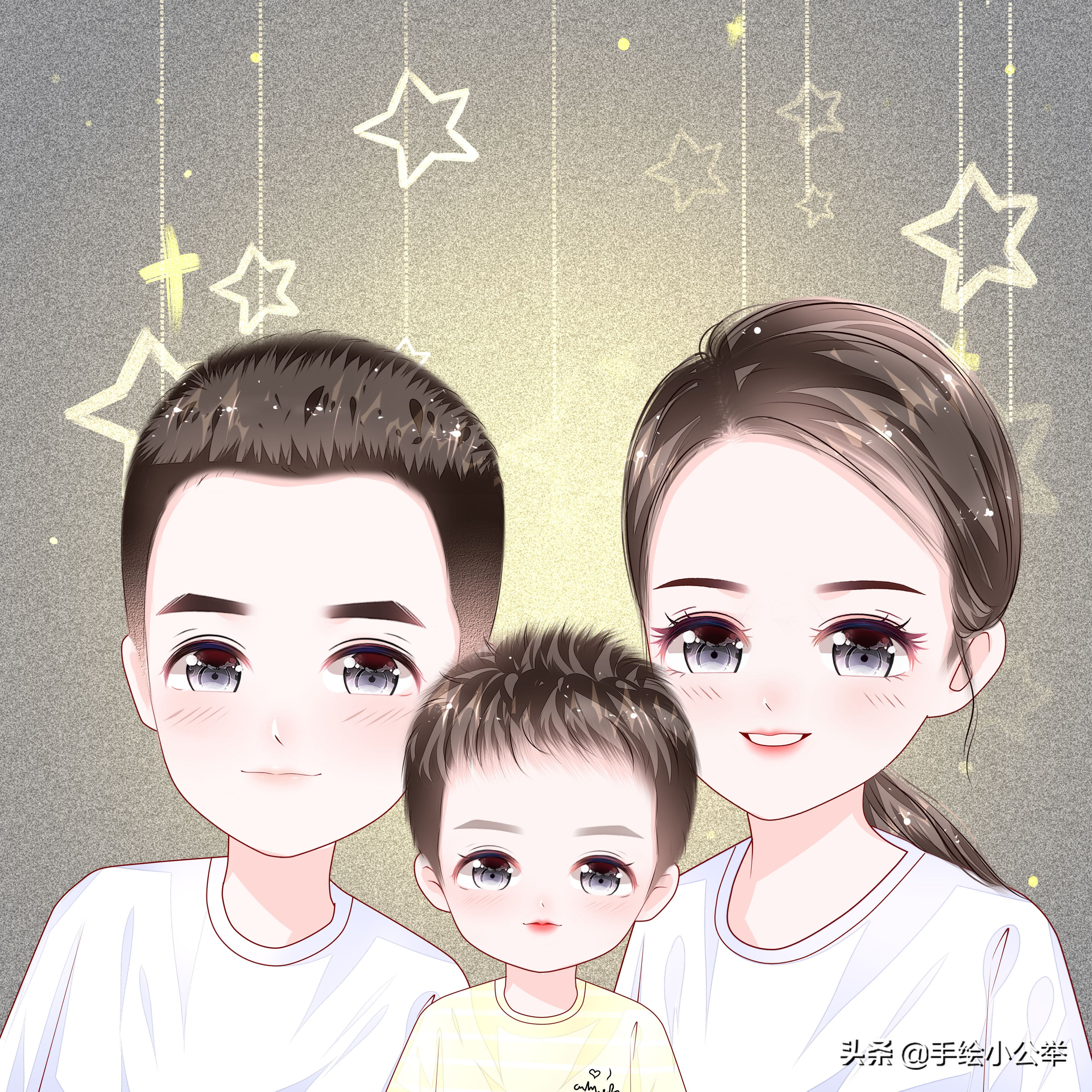 换个头像吧,可爱卡通手绘全家福亲子头像,三个人一起叫家.