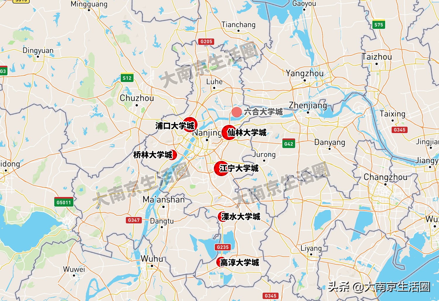南京未来7座大学城,选址分布在这些地方