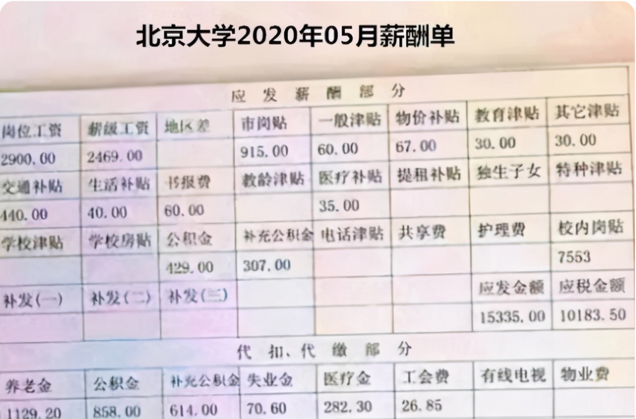 北大教授工资单被晒出，看到应发金额，网友直呼确定不是假的？