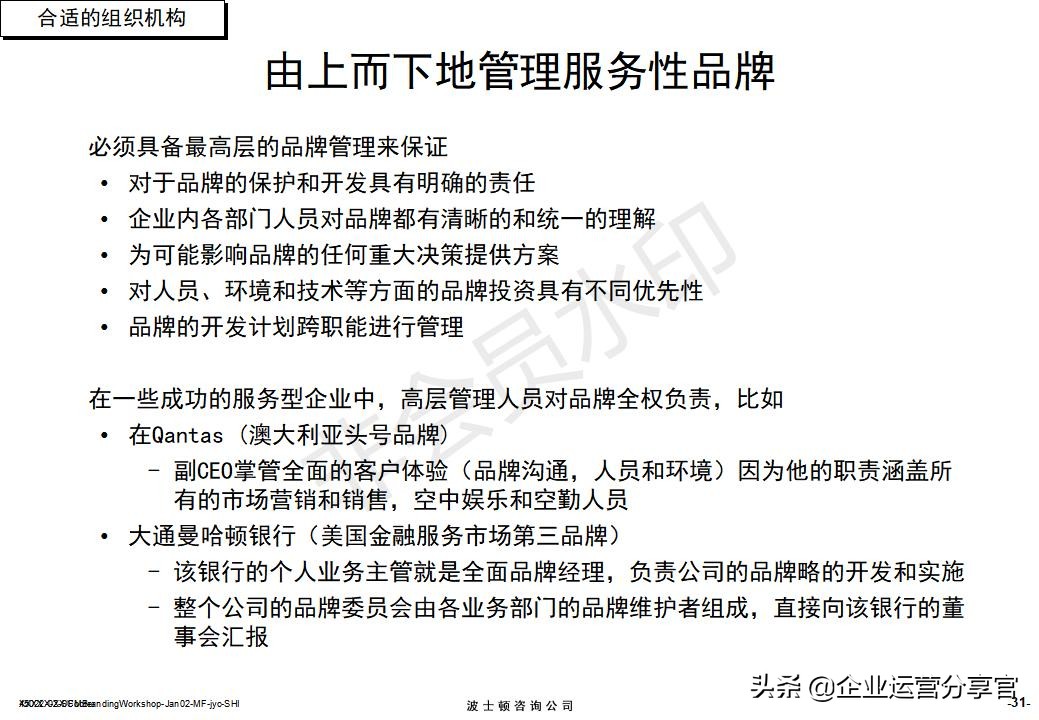 价值百万的波士顿集团内部培训资料：服务性品牌管理要点