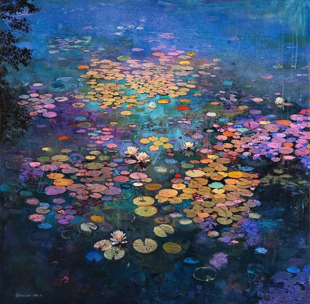 油画丨色彩斑斓,美若仙境的睡莲,这色调简直美爆!