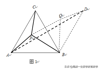 共点三线之和最小值：P是等边△ABC内的点，求PA+PB+PC的最小值