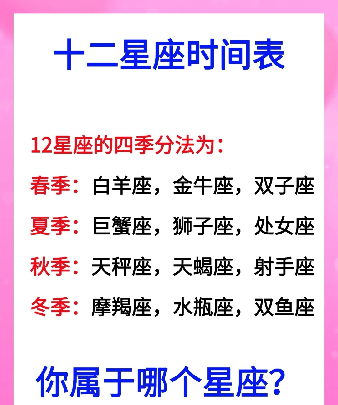 十二星座时间表,看看你是哪个星座