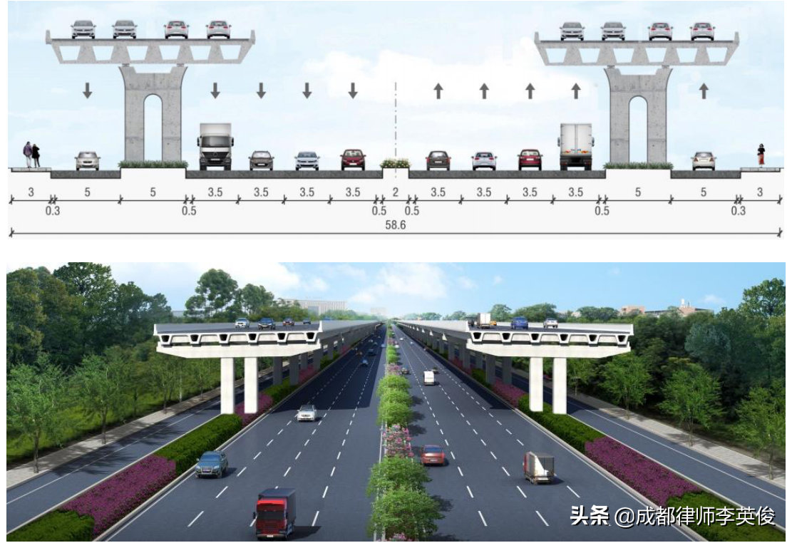 成绵高速第二复线新都及青白江高架段道路横断面与效果图