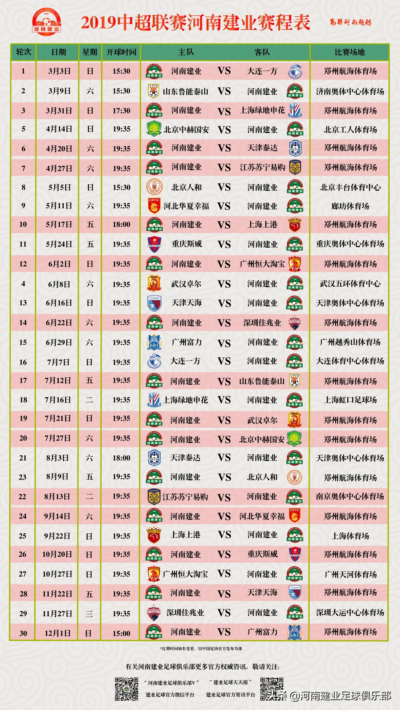 中超河南对广州改期什么时候(关于中超联赛第22轮和23轮比赛改期的公告)