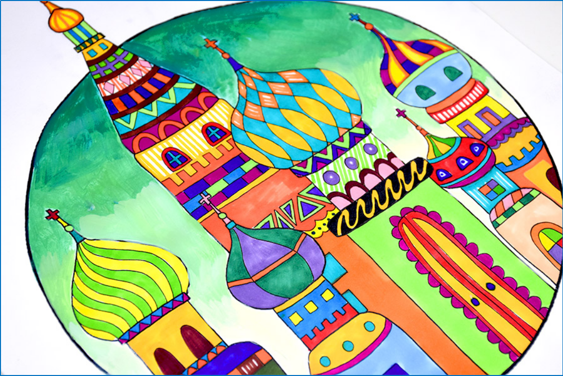 2018俄罗斯世界杯小学绘画(8-10岁儿童创意绘画:大教堂)