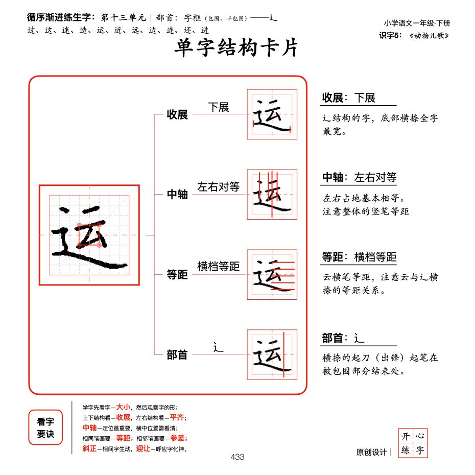 一年级暑假练字，第20篇，系统学习部首，字框（包围、半包围）