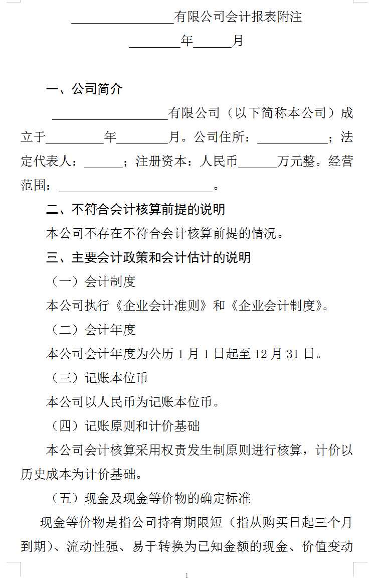 财务报表附注模板（完整版超详细）