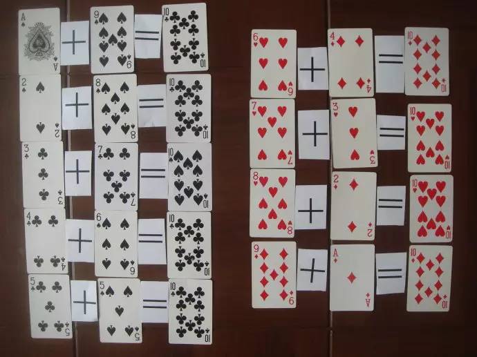 例如,按颜色黑桃和梅花是一组,红桃和方块是一组;按花色所有黑桃是一