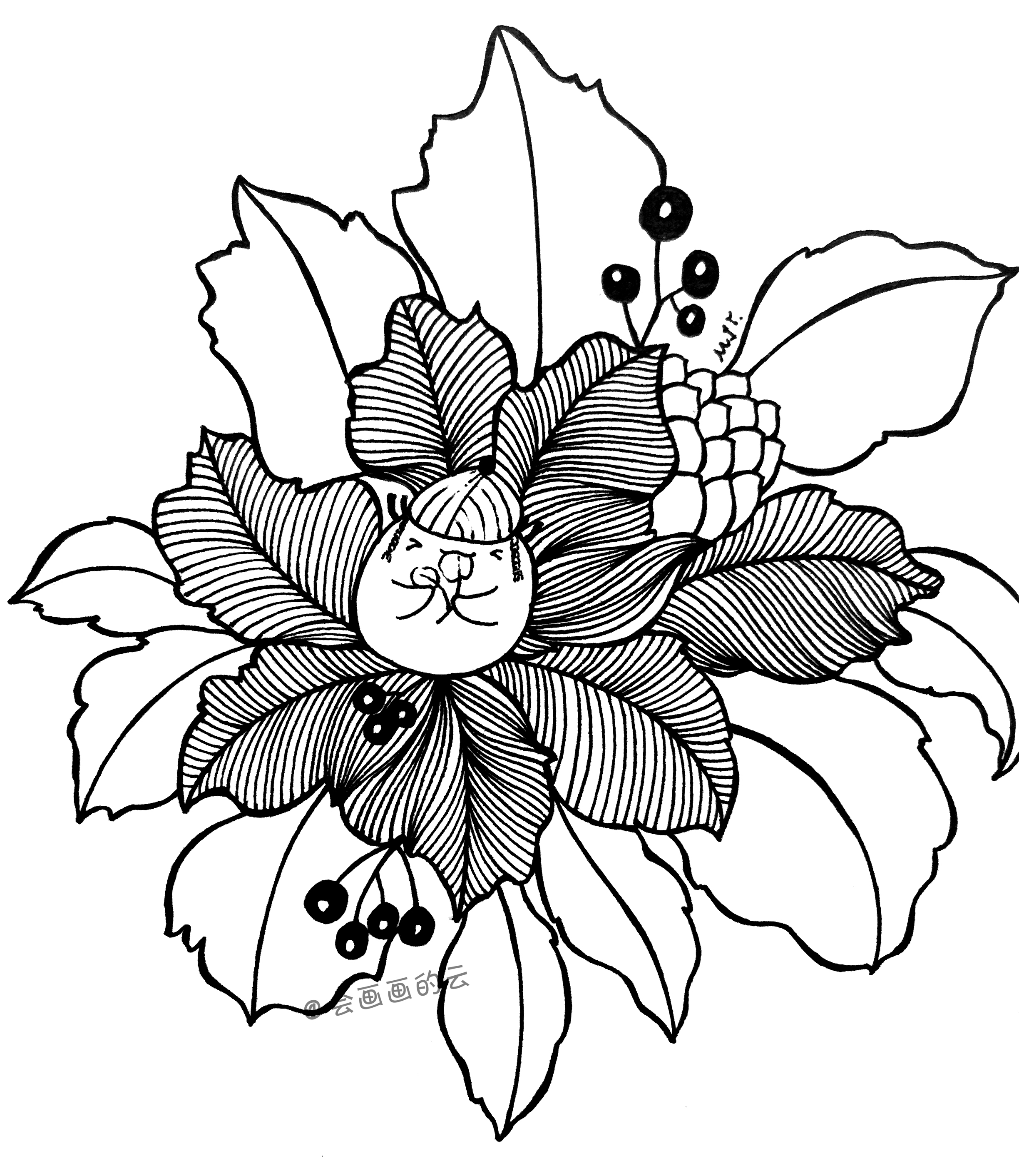 一笔一世界，教你用两支平时用的中性笔，画一幅可爱的叶子图