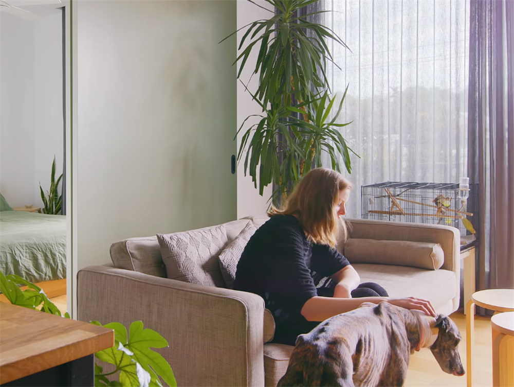 独居姑娘的1室2厅小家，55㎡面积做成开放式，卧室推拉门太实用了