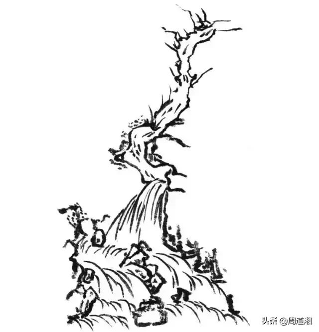国画教程|山的表现方法、山石墨法及山坡路径、泉水瀑布的画法