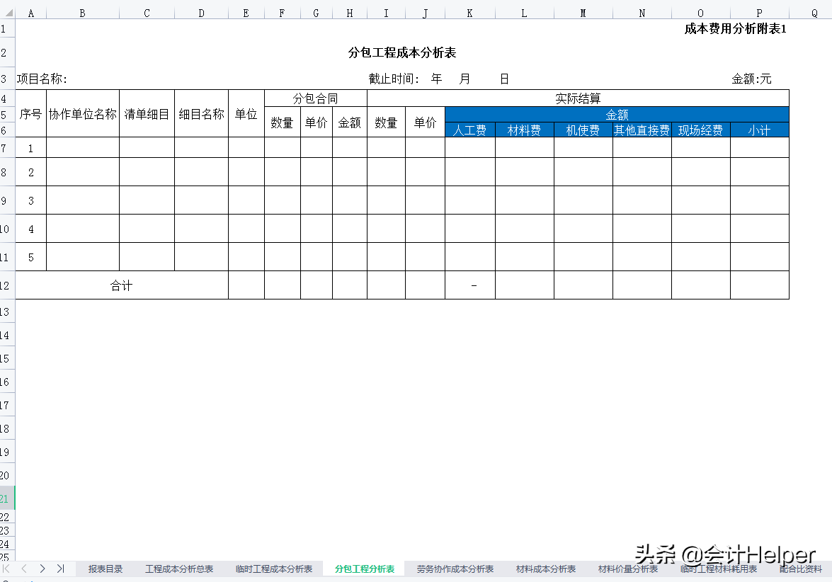 建筑业成本分析难？建筑施工会计成本费用分析表格，1个小时搞定