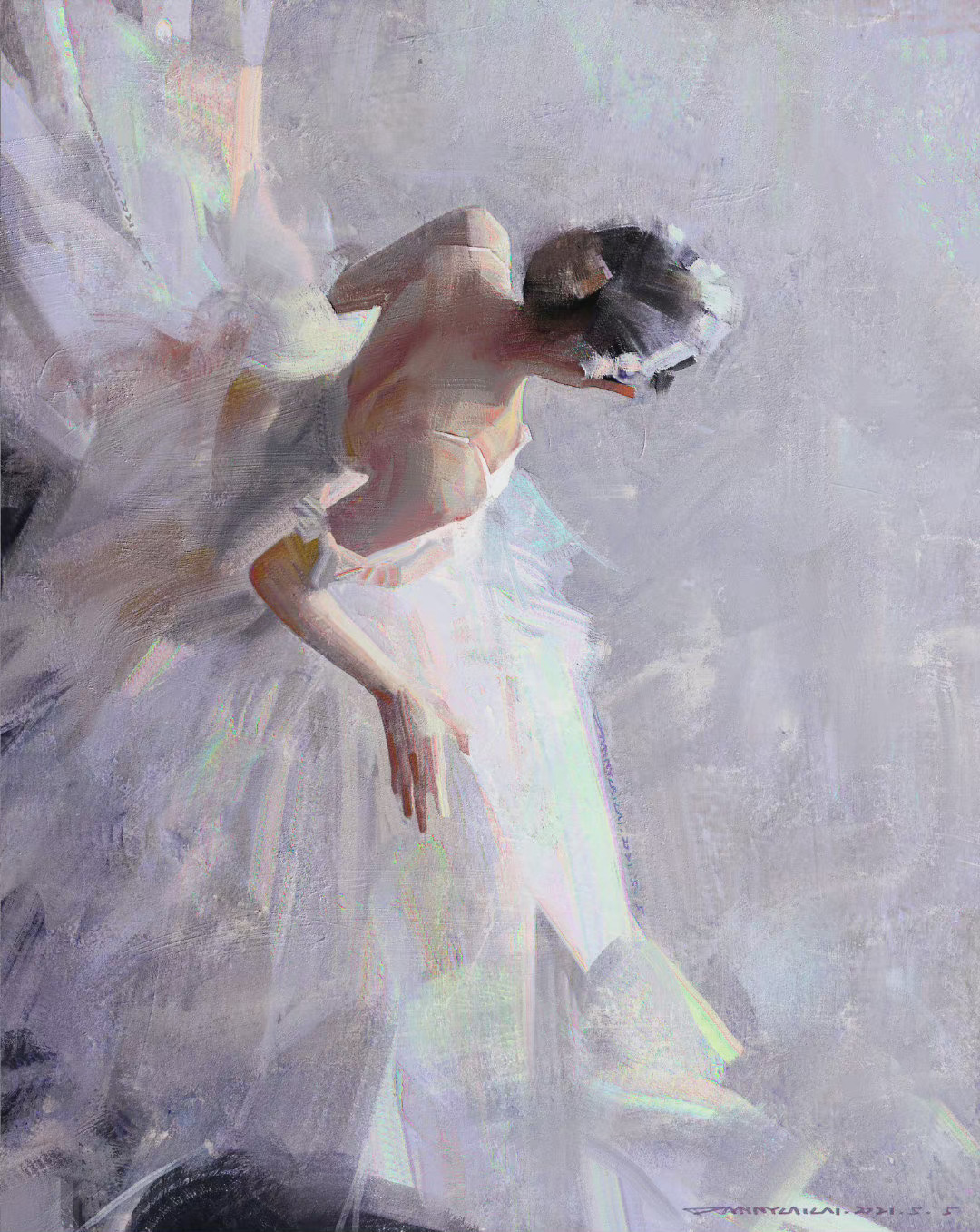 白衣女孩(高级油画质感的插画作品,笔下的白衣少女太梦幻了)