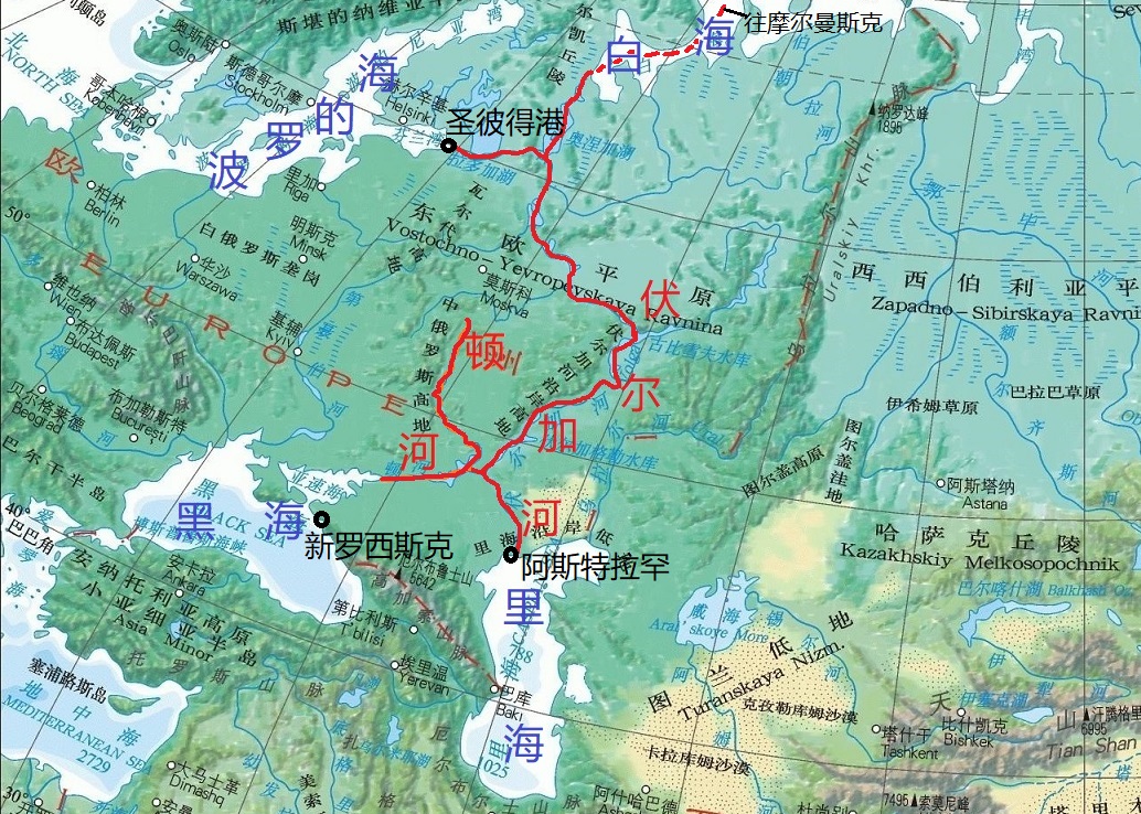 俄罗斯通过伏尔加河及人工运河,实现了欧洲地区的"五海通航"