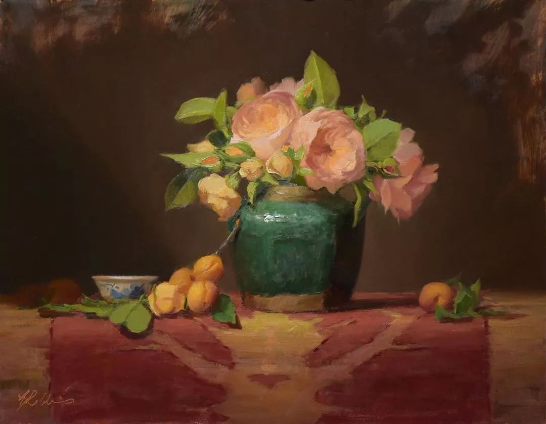 的花卉笔触非常的细腻有古典油画的气息看着透明有光泽的葡萄晶莹剔透