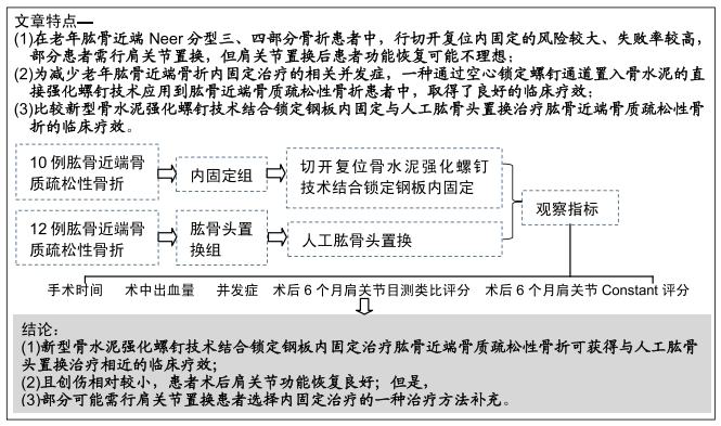 新型骨水泥强化螺钉结合锁定钢板内固定与人工肱骨头置换治疗肱骨近端骨质疏松性骨折的比较