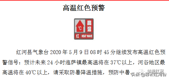 热热热，红河县今日发布高温红色预警，这些地区40℃以上