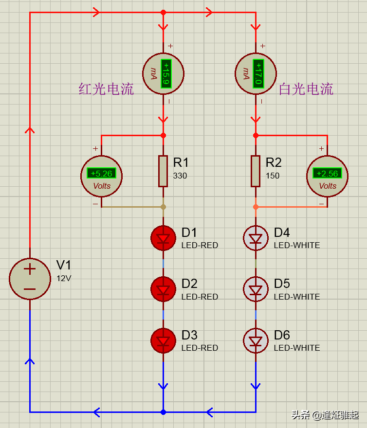 Proteus8实例教程2：LED灯条3灯一个电阻接12V是什么计算电阻的？