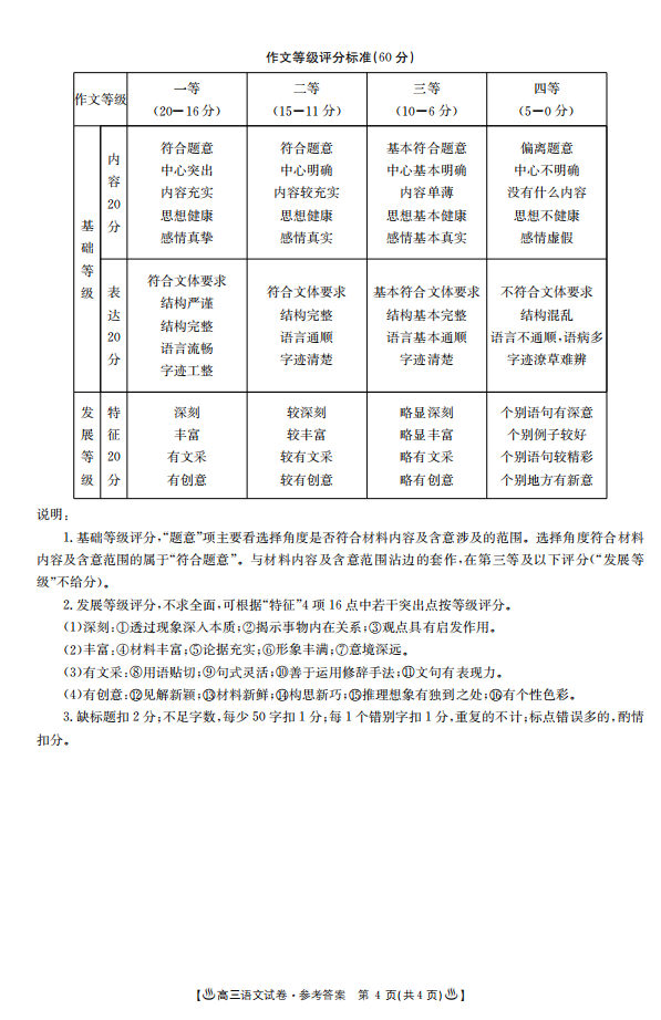 河南省2020届高三联考语文、英语试卷及答案