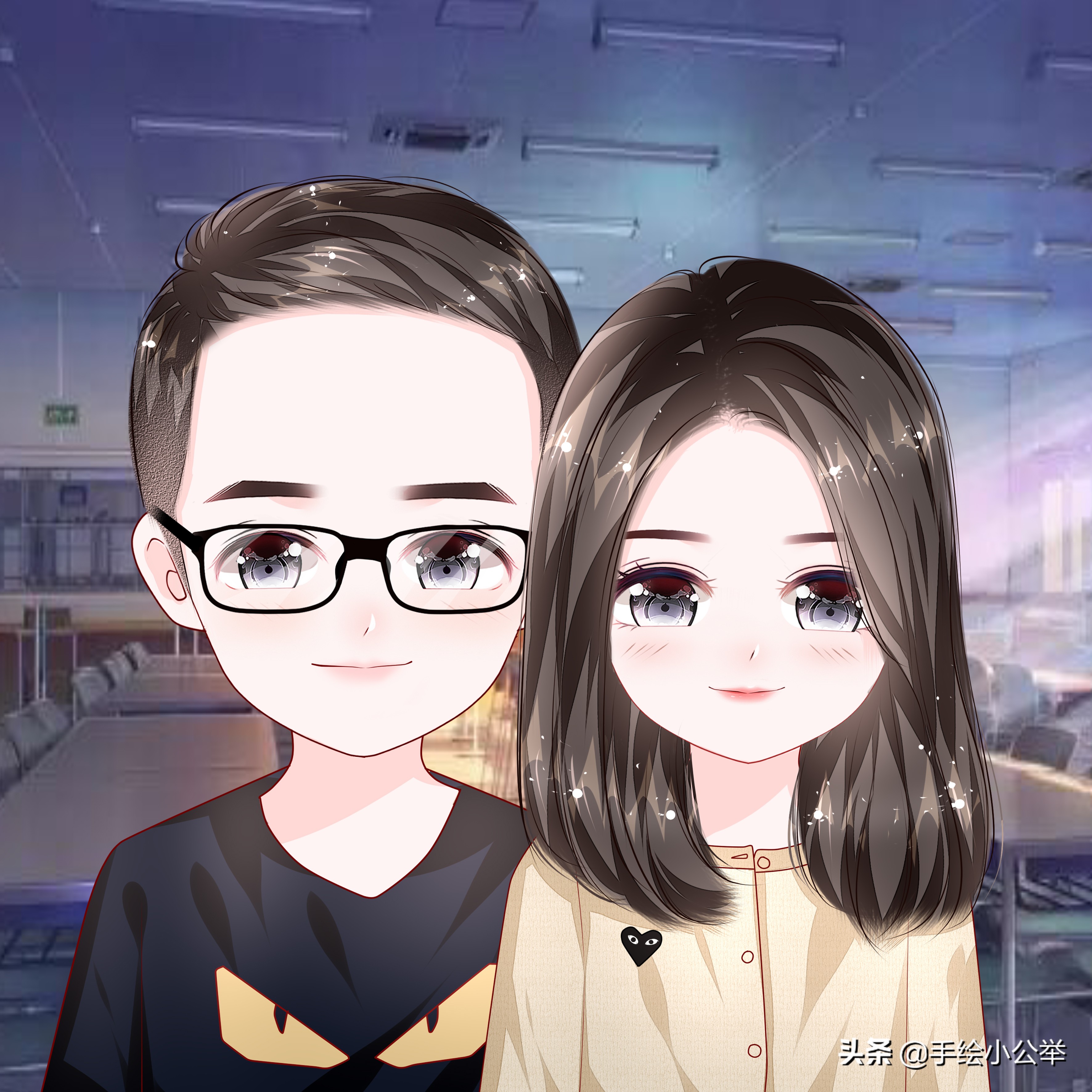 换个头像吧,可爱卡通手绘全家福亲子头像,三个人一起叫家.