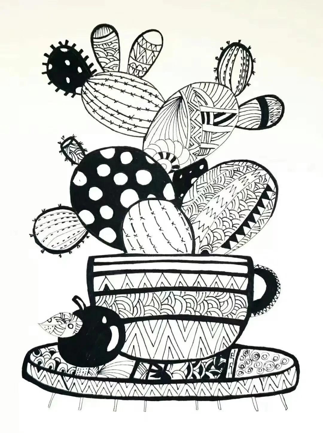 多种儿童线描装饰表现技法,张张精美有趣!画画过程值得大家学习